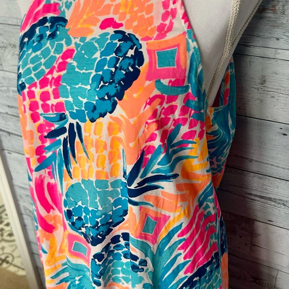 Lilly Pulitzer Neon Pineapple Print Mini Dress in Teal, Pink & Orange - Picture 2 of 4